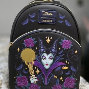 Loungefly Disney Maleficent Floral Mini Backpack - Black and Purple